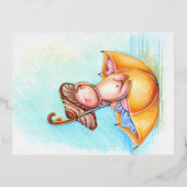 オレンジアンブレラキュートマッシュルームシーコテージコア 箔シーズンポストカード (正面)