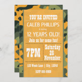 オレンジアーミーカモフラージュバースデーパーティ招待状 招待状 (正面/裏面)