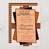 オレンジアールデコサプライズパーティー誕生日 招待状 (正面/裏面)