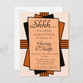 オレンジアールデコ60thサプライズパーティー誕生日 インビテーションポストカード (正面/裏面)