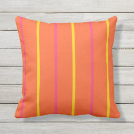 オレンジイエローとピンクの細い縦のストライプ アウトドアクッション