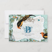 オレンジイエローとブラックのアートデコ風鳥 出欠カード (裏面)