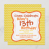 オレンジイエローのチェブロンの誕生日パーティー招待状 招待状 (正面/裏面)