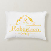 オレンジイエローのフレームに入ったモノグラムファミリー名 アクセントクッション (裏面)