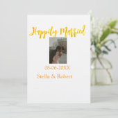 オレンジイエローのレトロな写真 結婚して幸せなカップル 招待状 (スタンド正面)