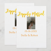 オレンジイエローのレトロな写真 結婚して幸せなカップル 招待状 (正面/裏面)