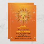オレンジイエローの太陽の旅 1歳の誕生日 招待状 (正面/裏面)