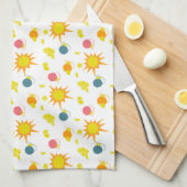 オレンジイエローの太陽 ピンク ティール色の水差し キッチンタオル (四つ折り)