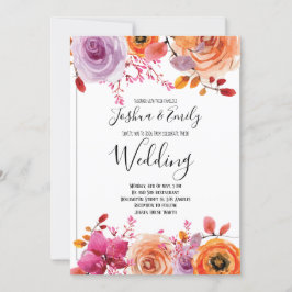 オレンジイエローの花の秋の結婚式 招待状