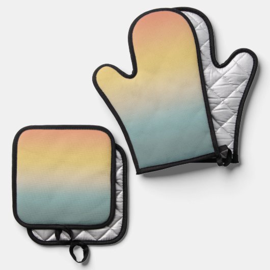 オレンジイエローアクアサンセットスカイ 鍋つかみ&鍋敷きセット (正面/裏面)
