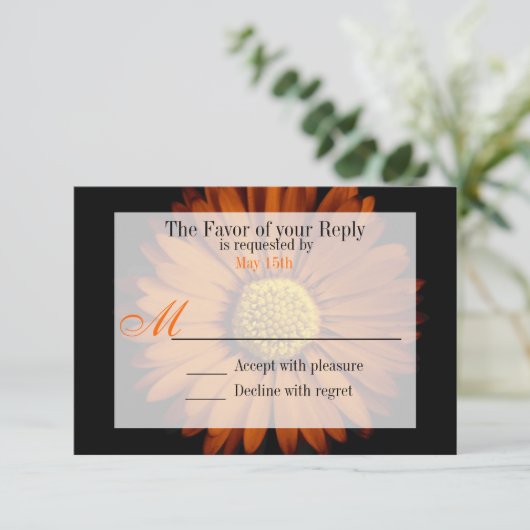 オレンジイエローガーベラデイジーフラワーウェディングRSVP 出欠カード (スタンド正面)