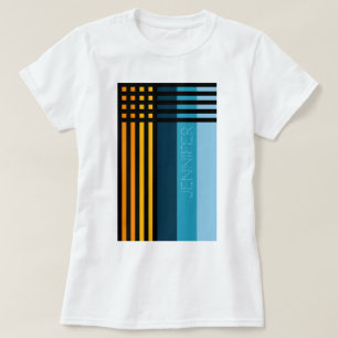 オレンジイエローグリーンブルーブラックストライプ名カスタム名 Tシャツ