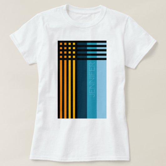オレンジイエローグリーンブルーブラックストライプ名カスタム名 Tシャツ (デザイン正面)