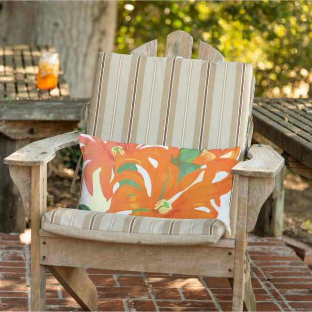 オレンジイエローグリーン水彩フローラ枕 ランバークッション (椅子)