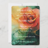 オレンジイエローグリーン金ゴールドフローラ誕生日 招待状 (正面)