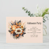 オレンジイエローグレイの花束 ハロウィンパーティー 招待状 (スタンド正面)