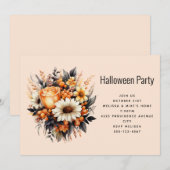 オレンジイエローグレイの花束 ハロウィンパーティー 招待状 (正面/裏面)