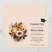 オレンジイエローグレイの花束 卒業 招待状 (正面/裏面)