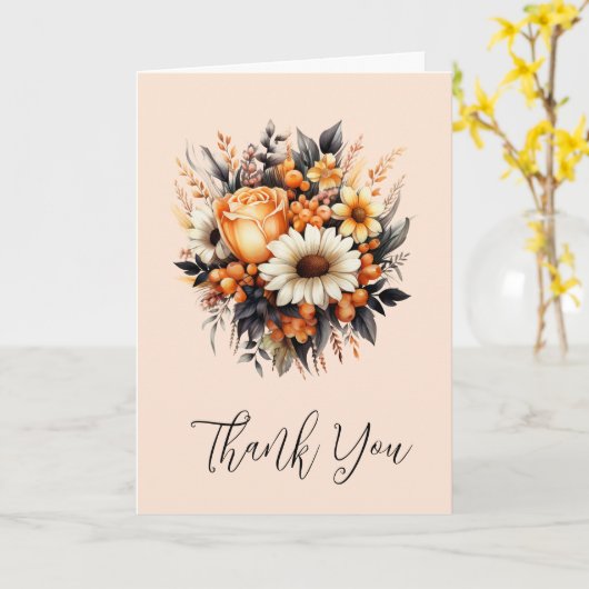 オレンジイエローグレーフラワーブーケありがとう カード (黄色い花)