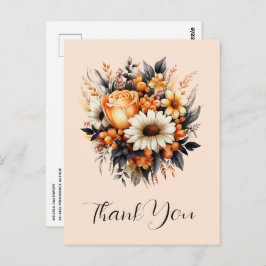 オレンジイエローグレーフラワーブーケありがとう ポストカード