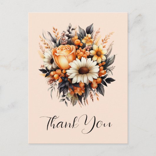 オレンジイエローグレーフラワーブーケありがとう ポストカード (正面)