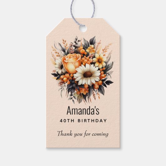 オレンジイエローグレーフラワーブーケパーティーありがとう ギフトタグ (正面)