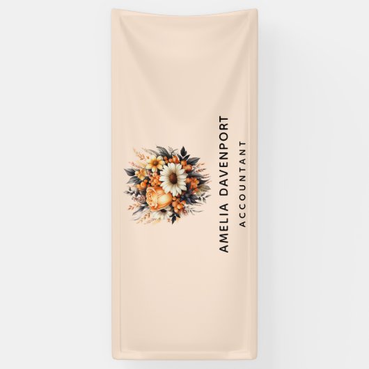 オレンジイエローグレーフラワーブーケビジネス 横断幕 (縦)