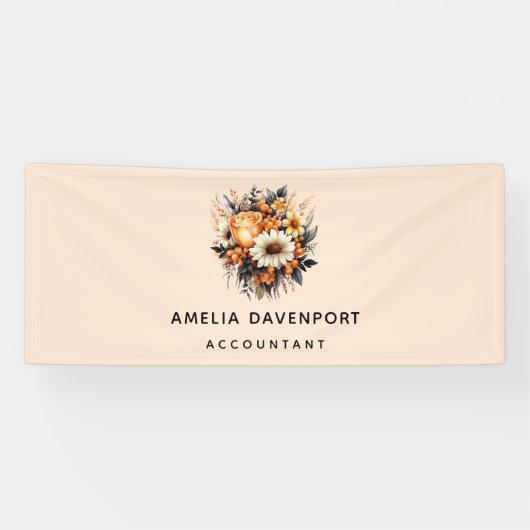 オレンジイエローグレーフラワーブーケビジネス 横断幕 (横)