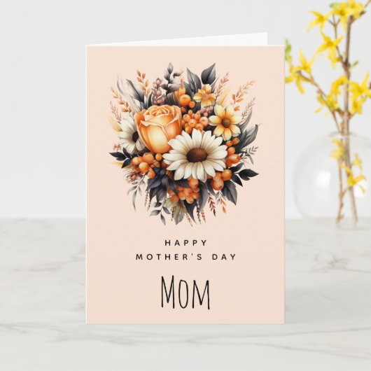 オレンジイエローグレーフラワーブーケ母の日 カード (黄色い花)