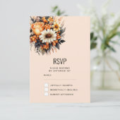 オレンジイエローグレーフラワーブーケ結婚ーズ 出欠カード (スタンド正面)