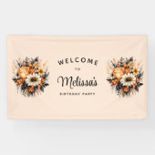 オレンジイエローグレーフラワーブーケ誕生日へようこそ 横断幕 (横)