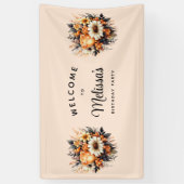 オレンジイエローグレーフラワーブーケ誕生日へようこそ 横断幕 (縦)