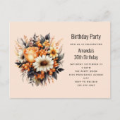 オレンジイエローグレーフラワーブーケ誕生日パーティー ポストカード (正面)