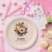 オレンジイエローグレーフラワーブーケ誕生日 ペーパープレート (パーティー)