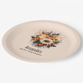 オレンジイエローグレーフラワーブーケ誕生日 ペーパープレート (アングル)