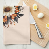 オレンジイエローグレーフラワーブーケ キッチンタオル (四つ折り)