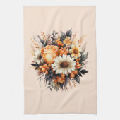 オレンジイエローグレーフラワーブーケ キッチンタオル (縦)