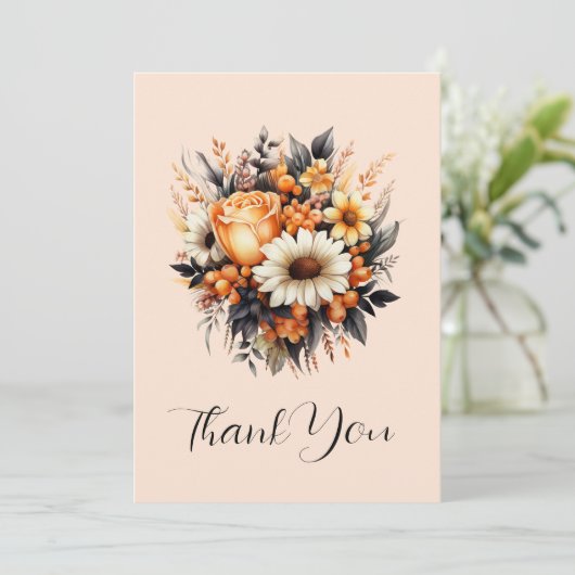 オレンジイエローグレーフラワーブーケ サンキューカード (スタンド正面)