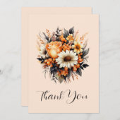 オレンジイエローグレーフラワーブーケ サンキューカード (正面/裏面)