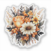 オレンジイエローグレーフラワーブーケ シール (正面)
