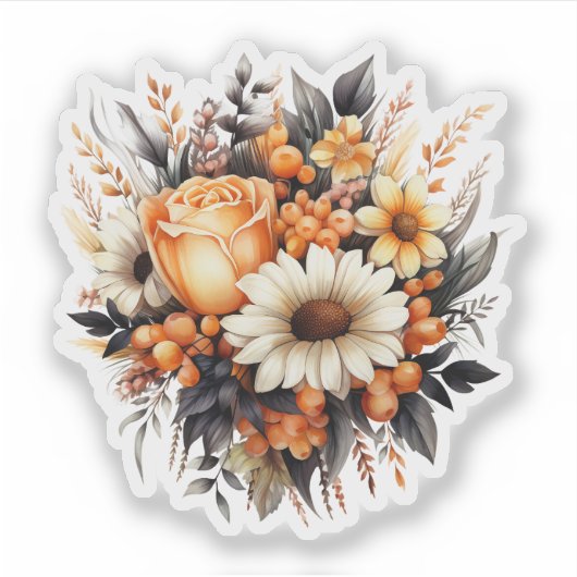オレンジイエローグレーフラワーブーケ シール (正面)