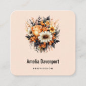 オレンジイエローグレーフラワーブーケ スクエア名刺 (正面)