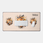 オレンジイエローグレーフラワーブーケ デスクマット (キーボード&マウス)