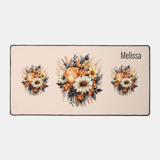 オレンジイエローグレーフラワーブーケ デスクマット (正面)