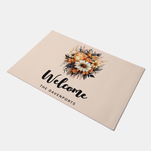 オレンジイエローグレーフラワーブーケ ドアマット (アングル)