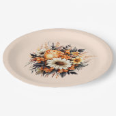 オレンジイエローグレーフラワーブーケ ペーパープレート (アングル)