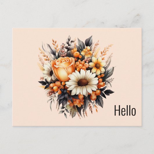 オレンジイエローグレーフラワーブーケ ポストカード (正面)