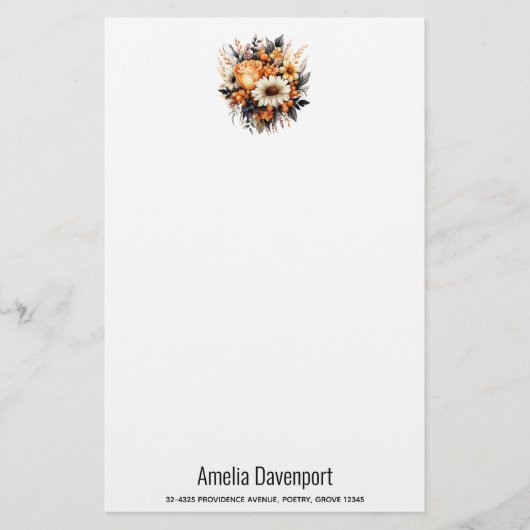 オレンジイエローグレーフラワーブーケ 便箋 (正面)