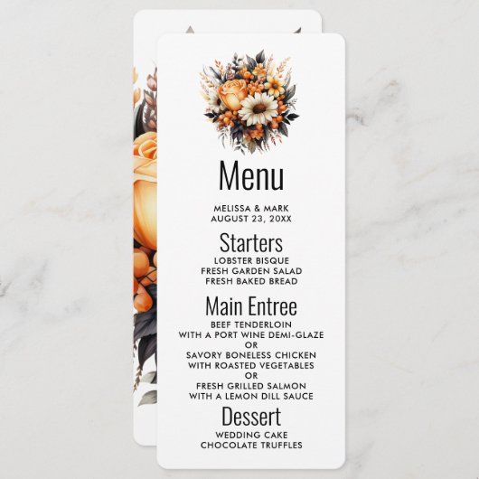 オレンジイエローグレーフラワーブーケ 招待状 (正面/裏面)