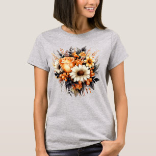オレンジイエローグレーフラワーブーケ Tシャツ
